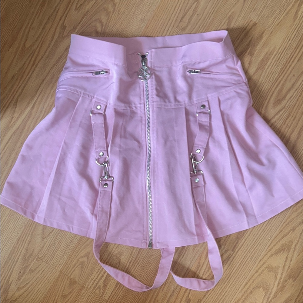 Killstar Pink Zipper Skirt with Straps